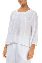 Cropped Sleeves White Linen Blouse 3