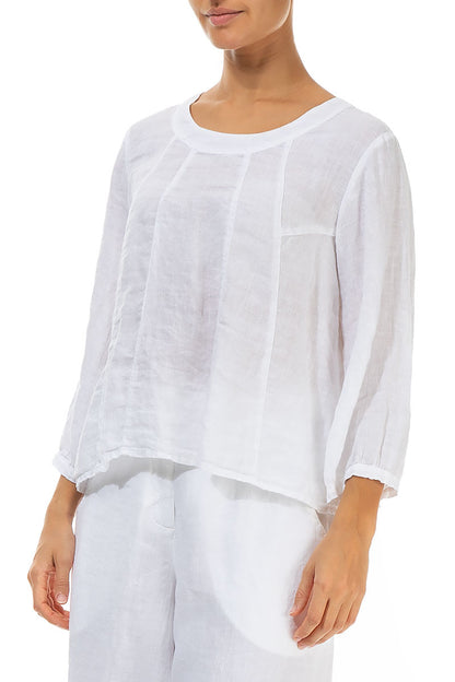 Cropped Sleeves White Linen Blouse 3