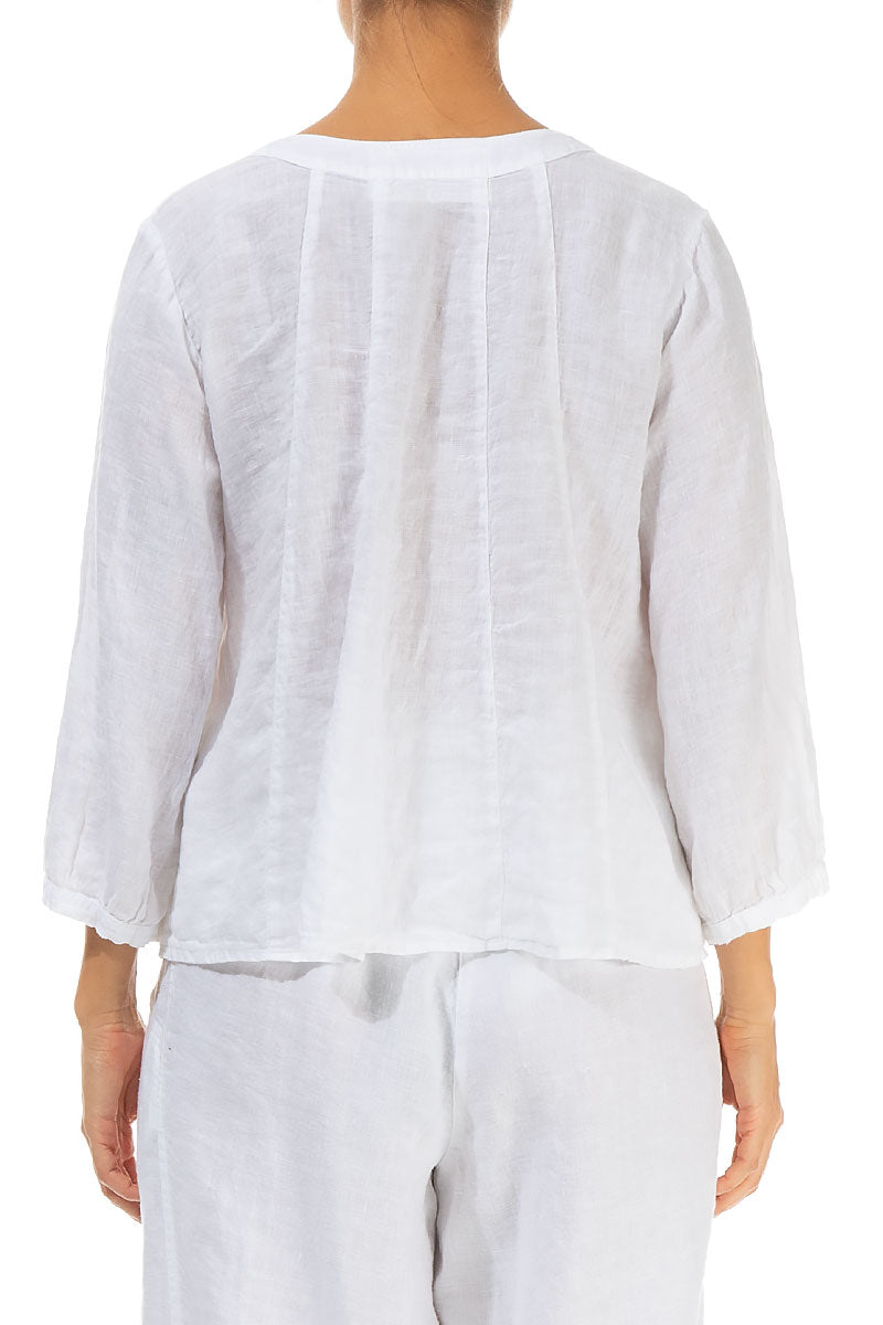 Cropped Sleeves White Linen Blouse 2