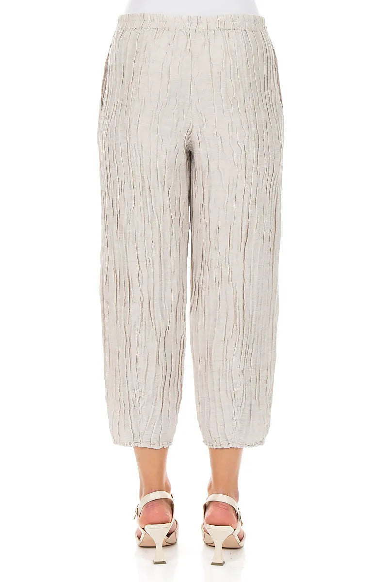 Cropped Taper Beige Silk Linen Trousers 2