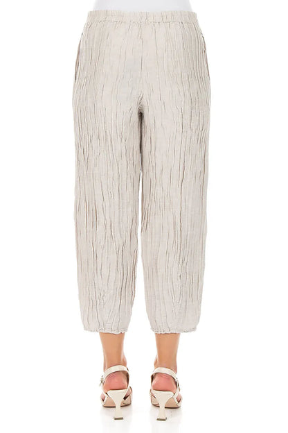 Cropped Taper Beige Silk Linen Trousers 2