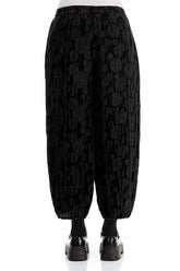 Cropped Taper Black Circle Silk Linen Trousers 2