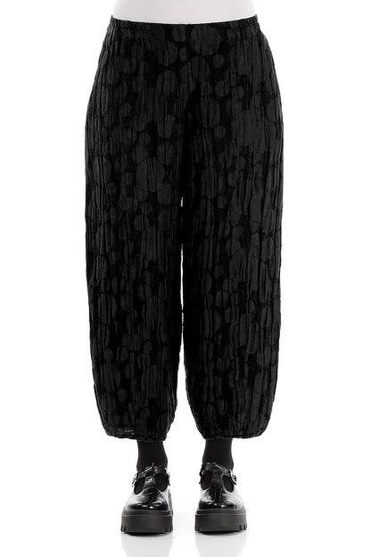 Cropped Taper Black Circle Silk Linen Trousers 1