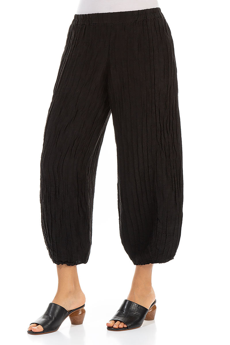 Cropped Taper Black Silk Linen Trousers 3