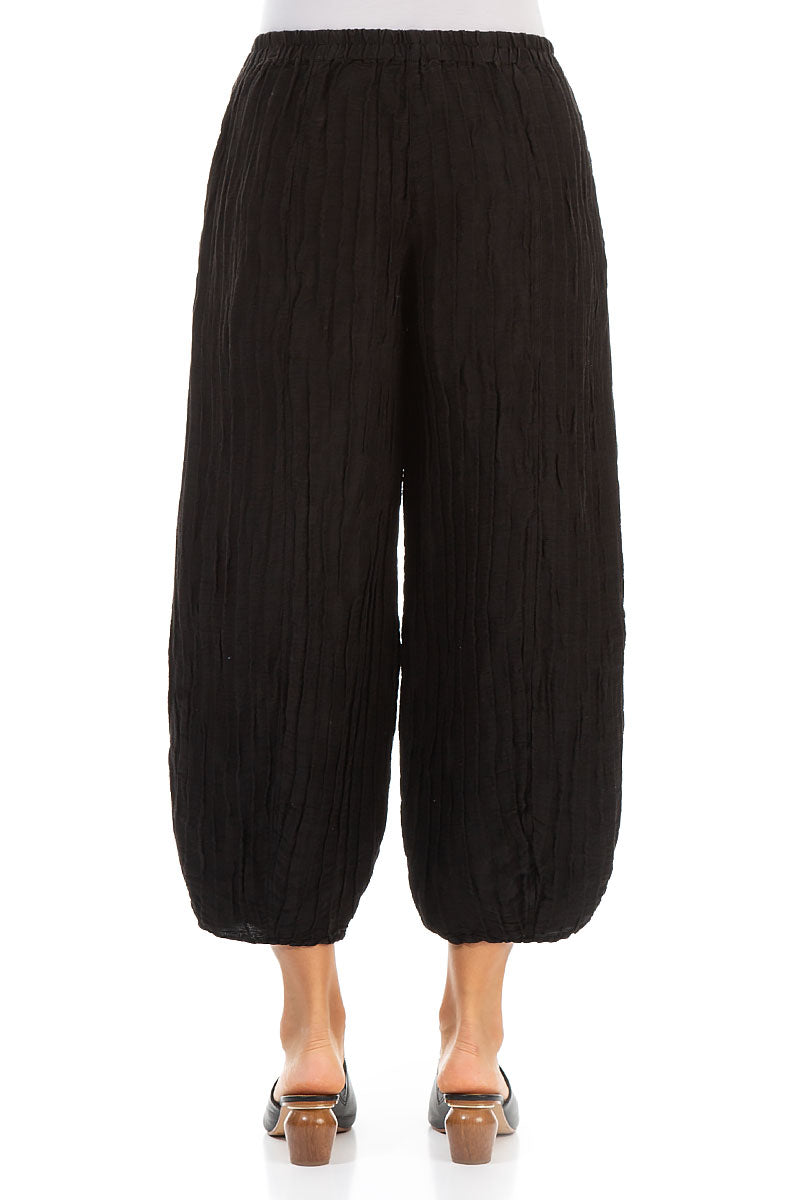 Cropped Taper Black Silk Linen Trousers 2