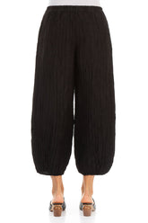 Cropped Taper Black Silk Linen Trousers 2