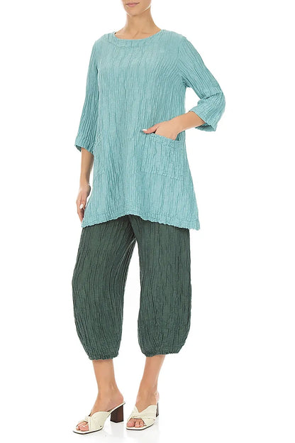 Cropped Taper Crinkled Sage Silk Linen Trousers 4