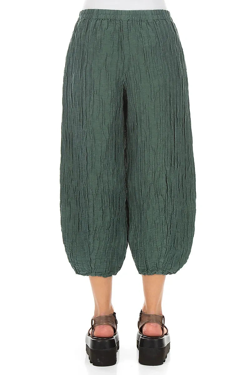 Cropped Taper Crinkled Sage Silk Linen Trousers