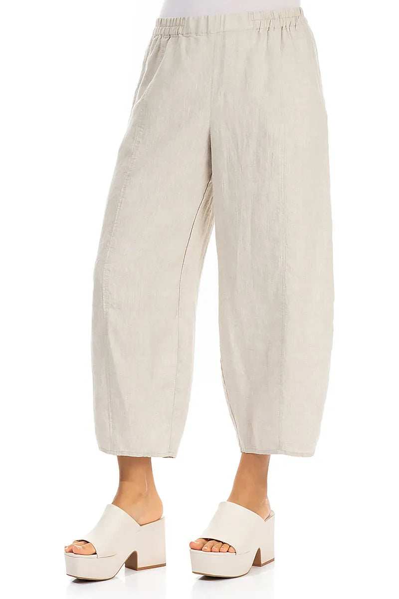 Cropped Taper Natural Linen Trousers 3