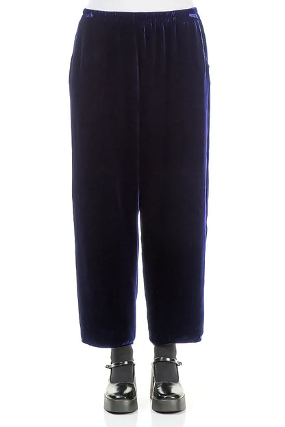 Cropped Taper Royal Purple Silk Velvet Trousers 1