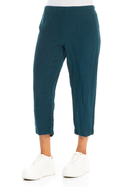 Cropped Teal Linen Trousers 3