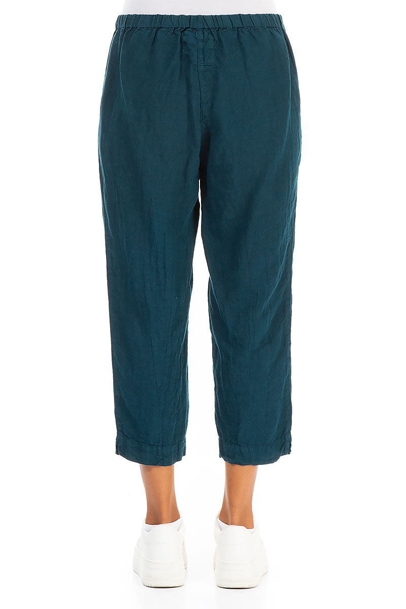 Cropped Teal Linen Trousers 2
