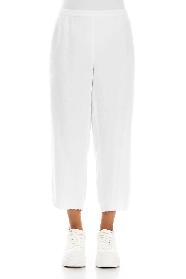 Cropped White Linen Trousers