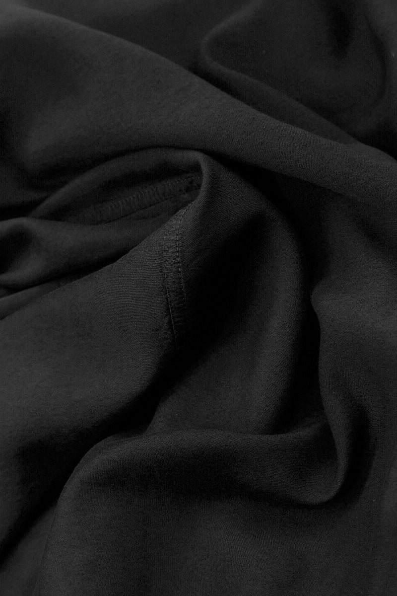 Curved Black Silk Cotton Trousers