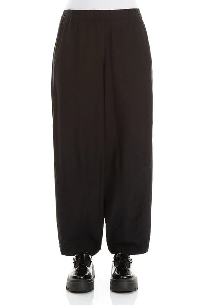Curved Black Silk Cotton Trousers