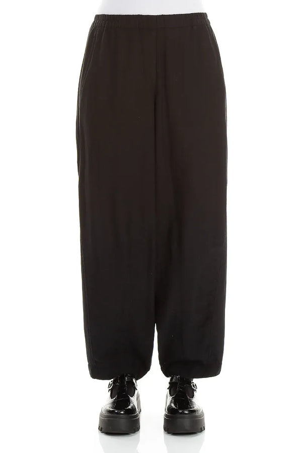 Curved Black Silk Cotton Trousers 1