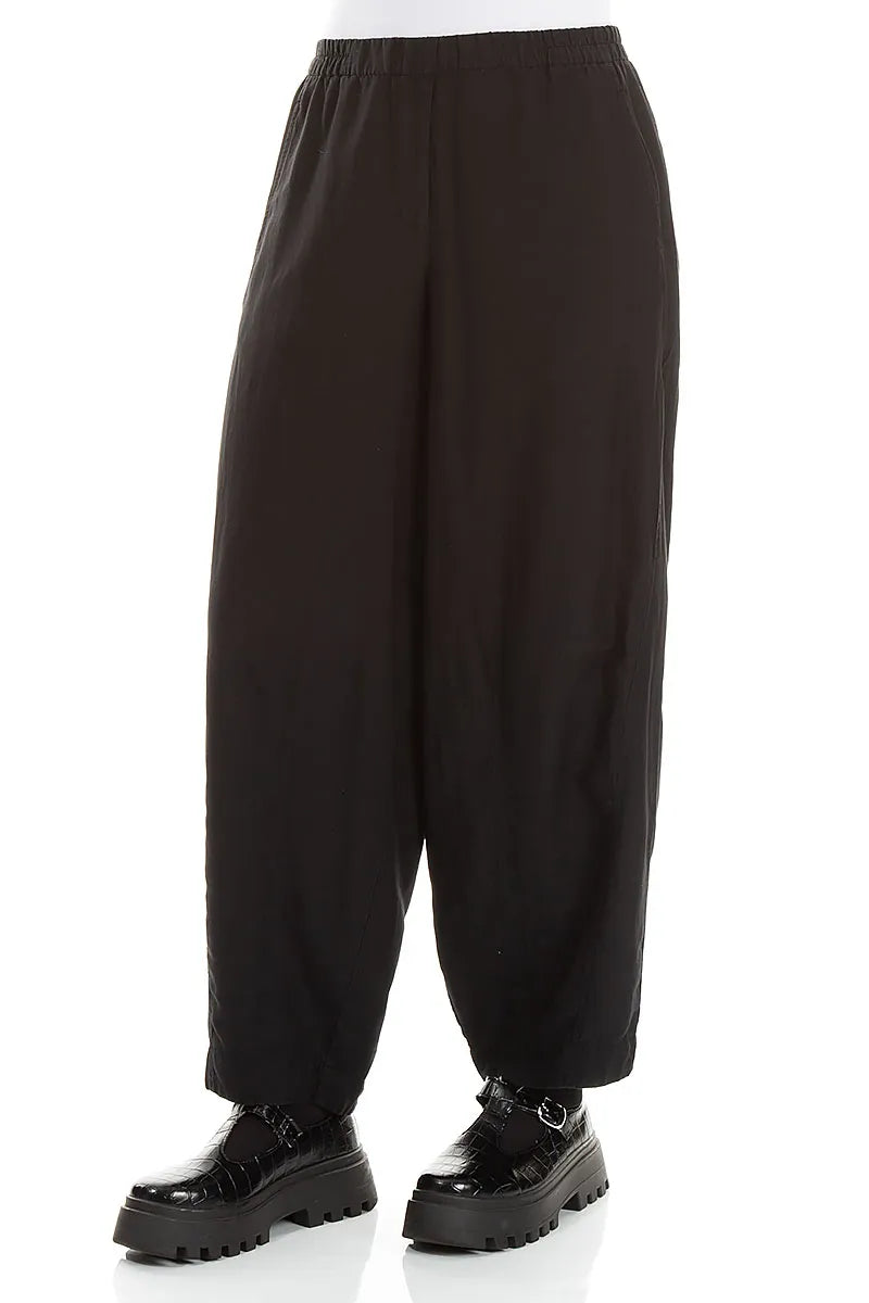 Curved Black Silk Cotton Trousers