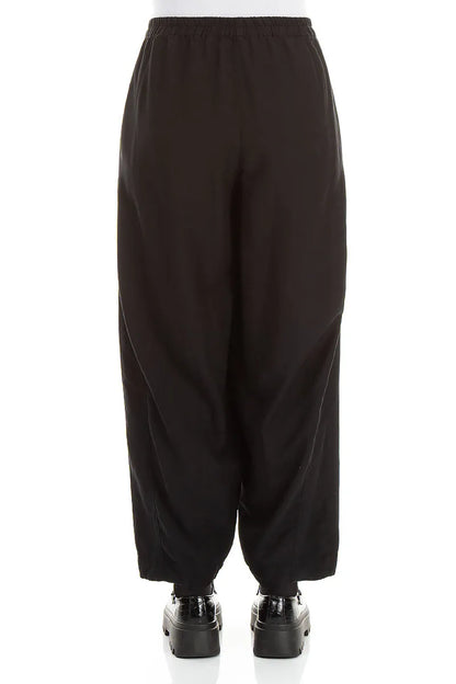 Curved Black Silk Cotton Trousers