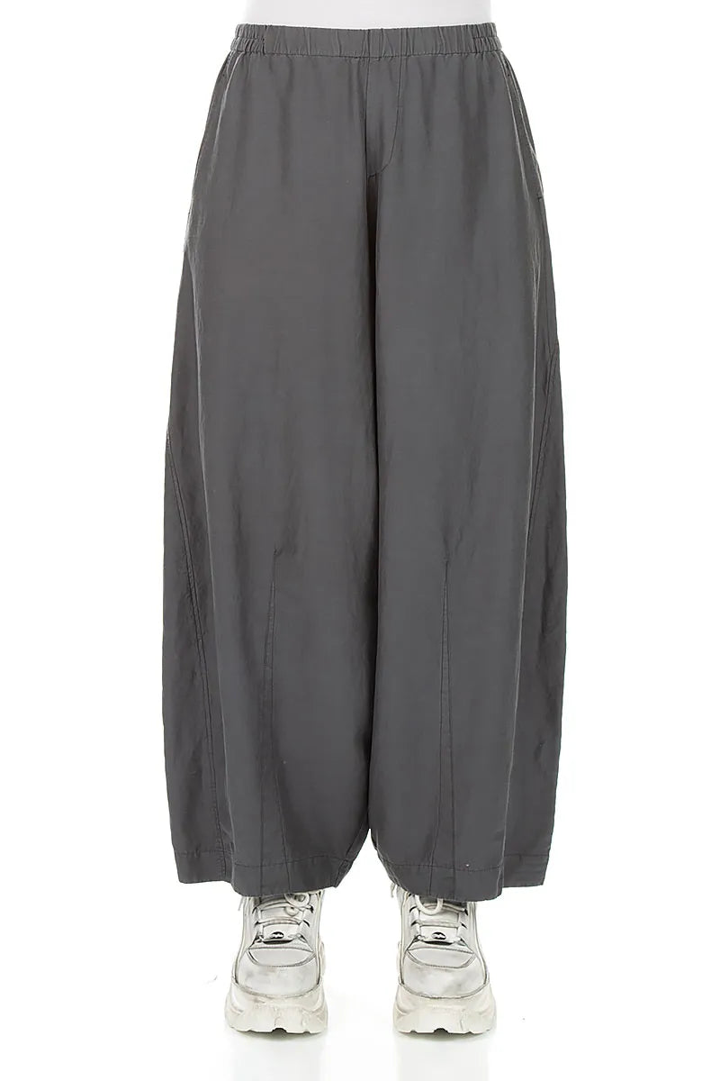 Curved Charcoal Silk Cotton Trousers 1