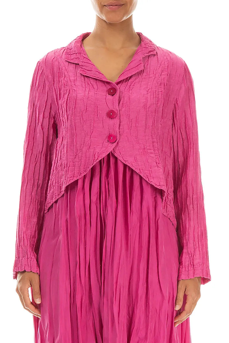 Curved Hem Crinkled Fuchsia Silk Linen Jacket 1