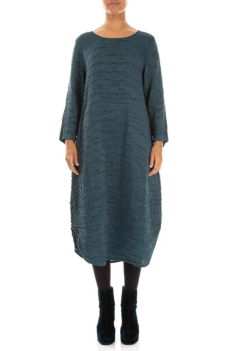 Robe en Soie et Lin Froissés Turquoise profond, avec ourlet arrondi