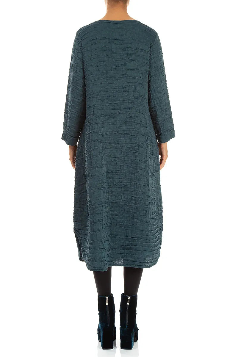 Robe en Soie et Lin Froissés Turquoise profond, avec ourlet arrondi