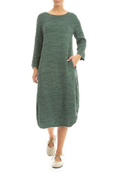 Curved Hem Sage Crinkled Silk Linen Dress 4