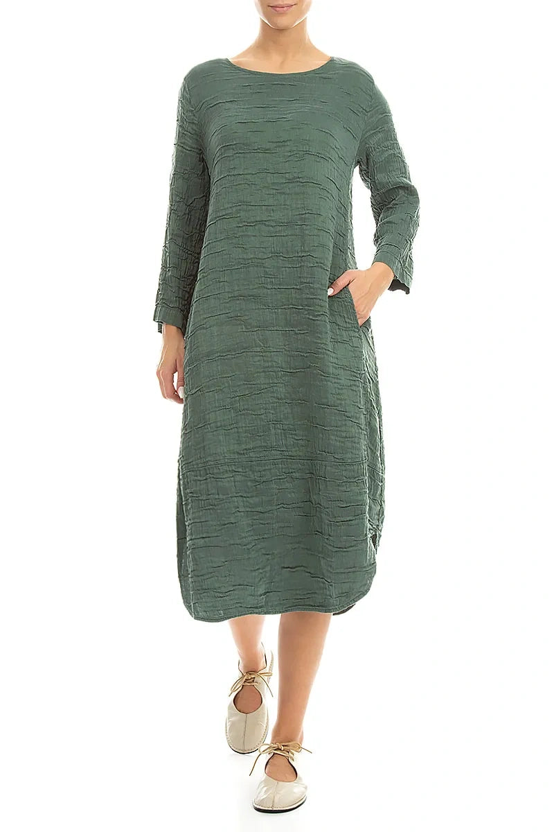 Curved Hem Sage Crinkled Silk Linen Dress 4
