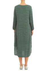 Curved Hem Sage Crinkled Silk Linen Dress 2