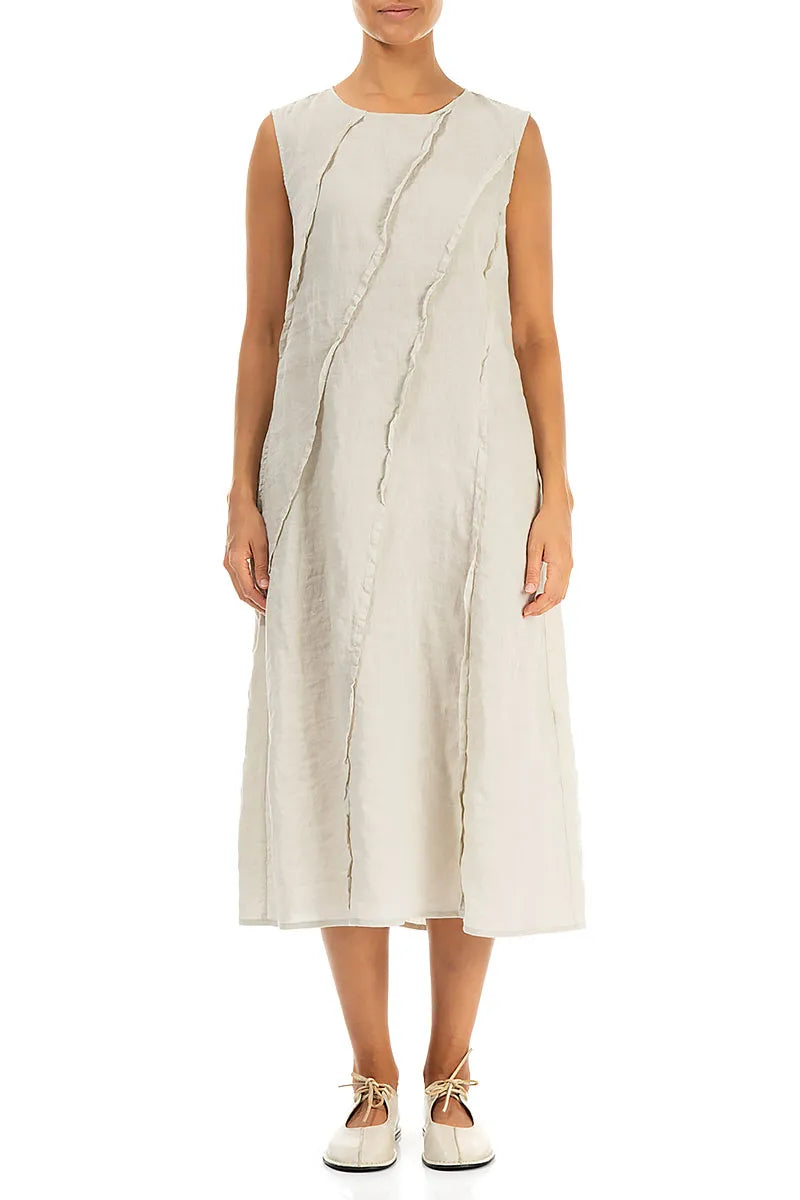 Curved Seam Beige Linen Dress 1
