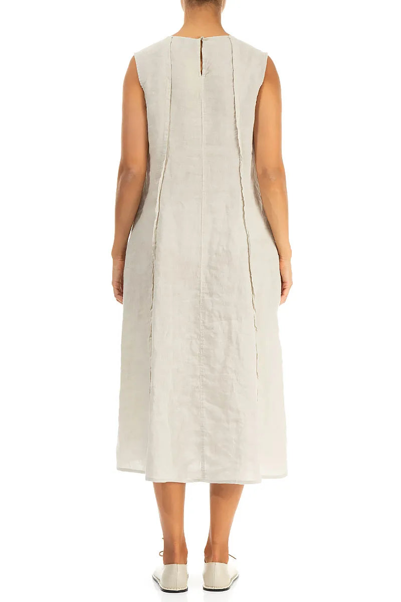 Curved Seam Beige Linen Dress 2