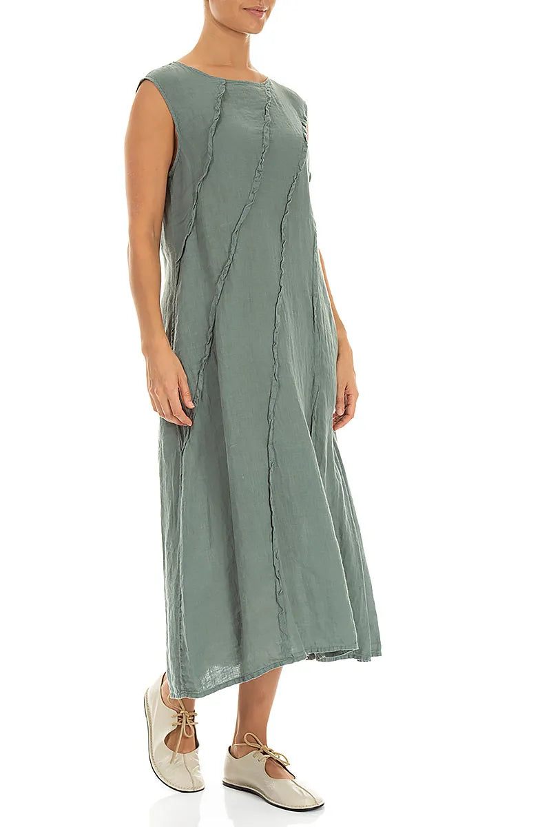Geschwungenes Naht-Leinenkleid Salbeigrün