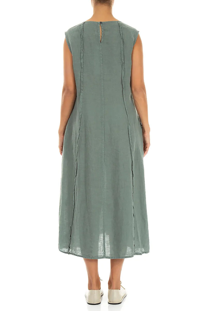 Curved Seam Sage Linen Dress