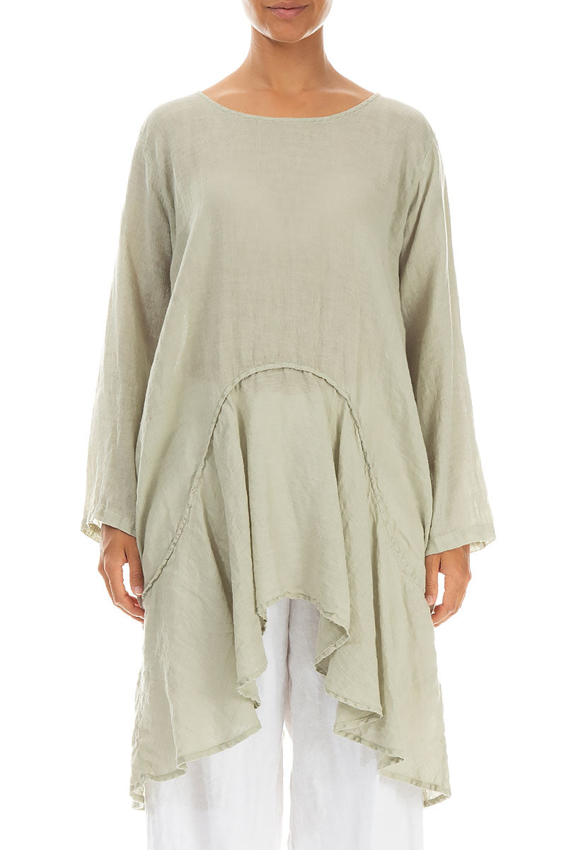 Curved Seams Laurel Green Gauze Linen Tunic 1
