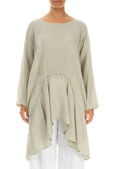 Curved Seams Laurel Green Gauze Linen Tunic 1