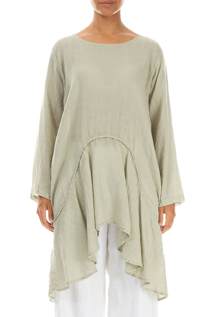 Curved Seams Laurel Green Gauze Linen Tunic 1