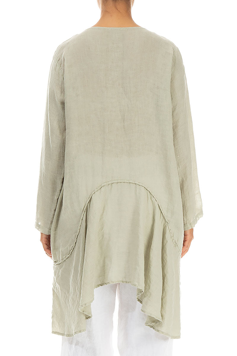 Curved Seams Laurel Green Gauze Linen Tunic 2