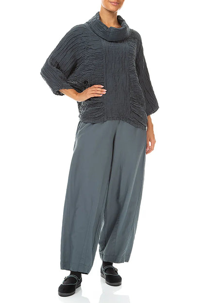 Curved Slate Silk Cotton Trousers