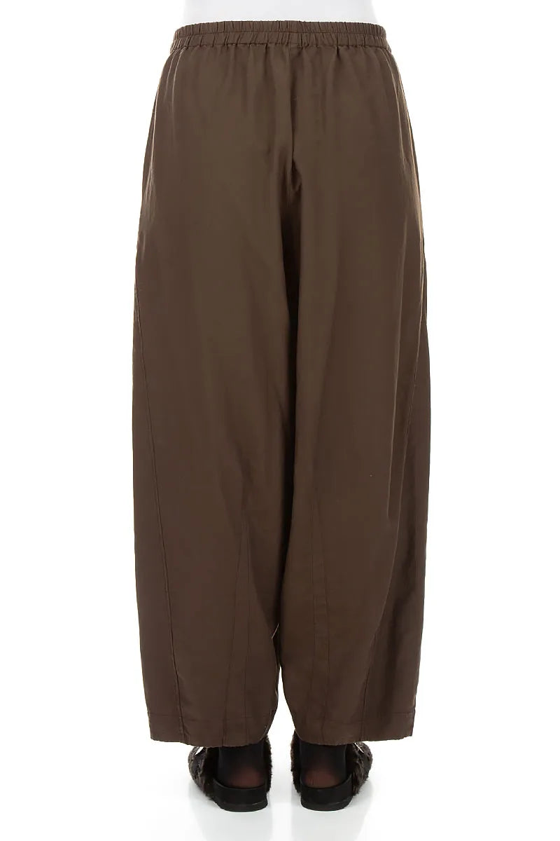 Curved Truffle Brown Silk Cotton Trousers 2