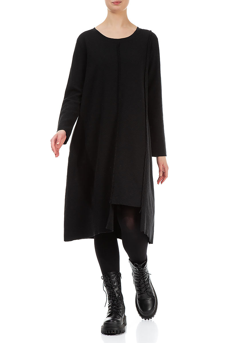 Cut Out Black Rib Cotton Wool Dress 4