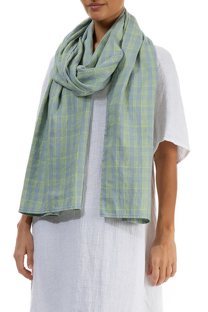 Pistachio Check Linen Scarf 3