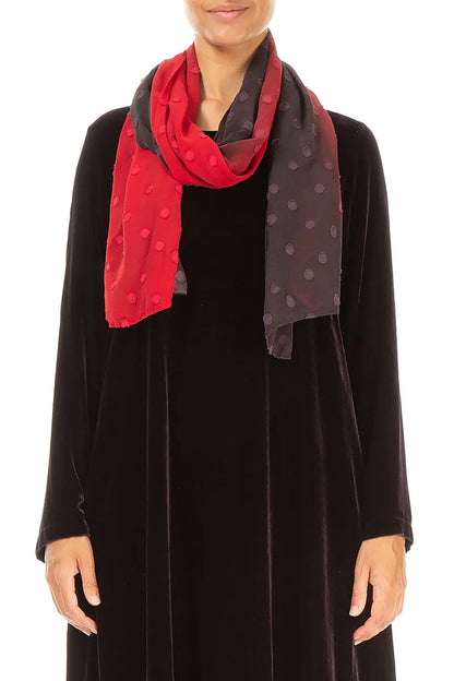 Dark Red Ombré Light Dotty Silk Scarf