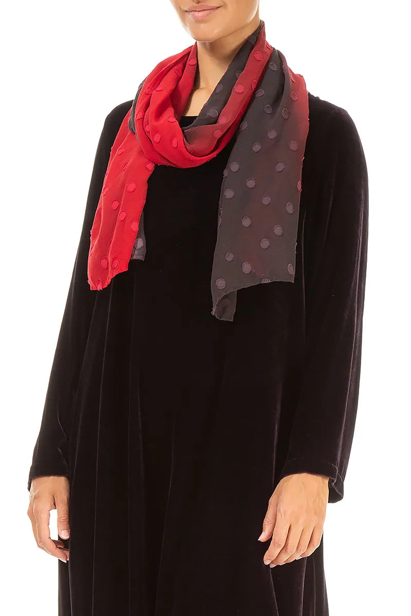 Dark Red Ombré Light Dotty Silk Scarf
