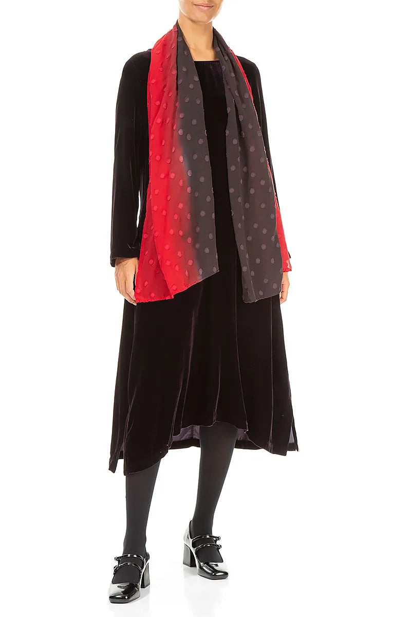 Dark Red Ombré Light Dotty Silk Scarf