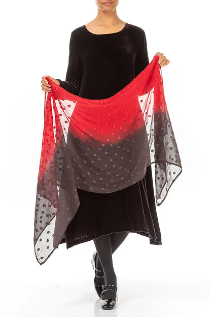 Dark Red Ombré Light Dotty Silk Scarf