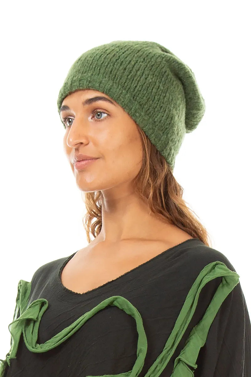 Dark Sage Wool Beanie Hat