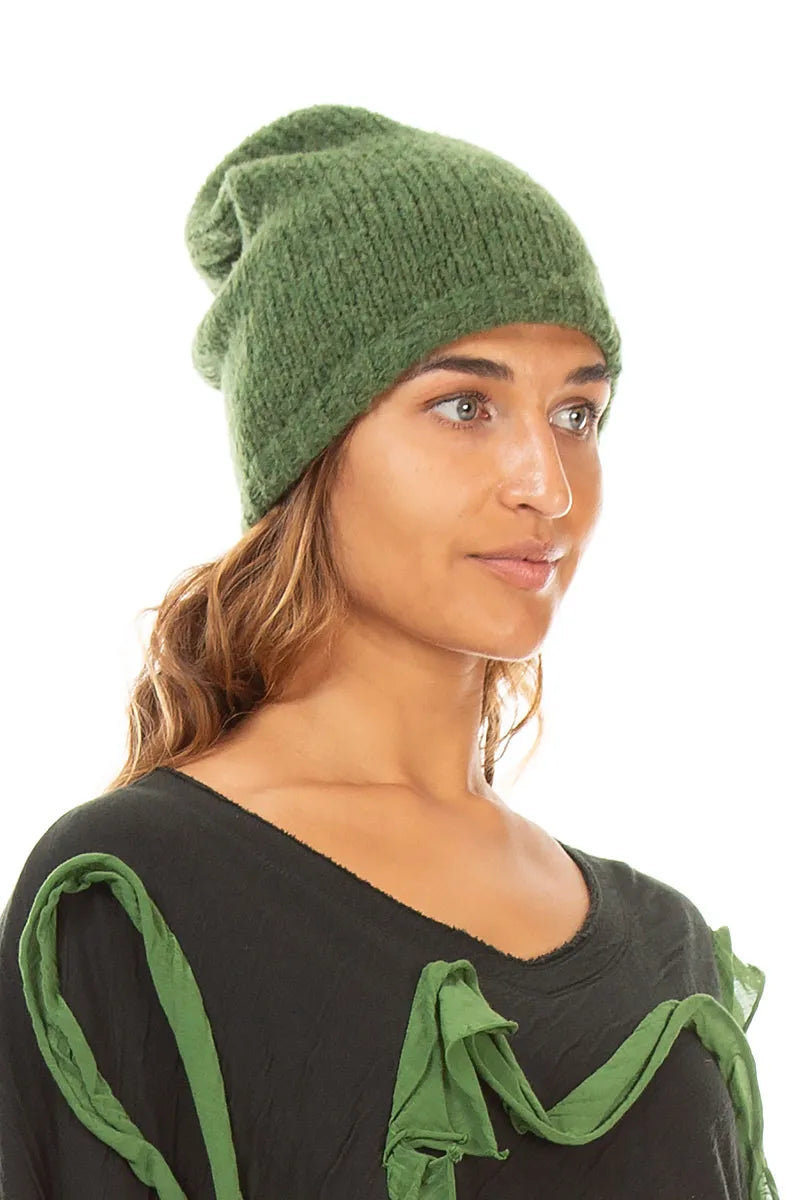 Dark Sage Wool Beanie Hat