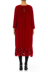 Decorated Hem Cherry Red Silk Velvet Dress 2