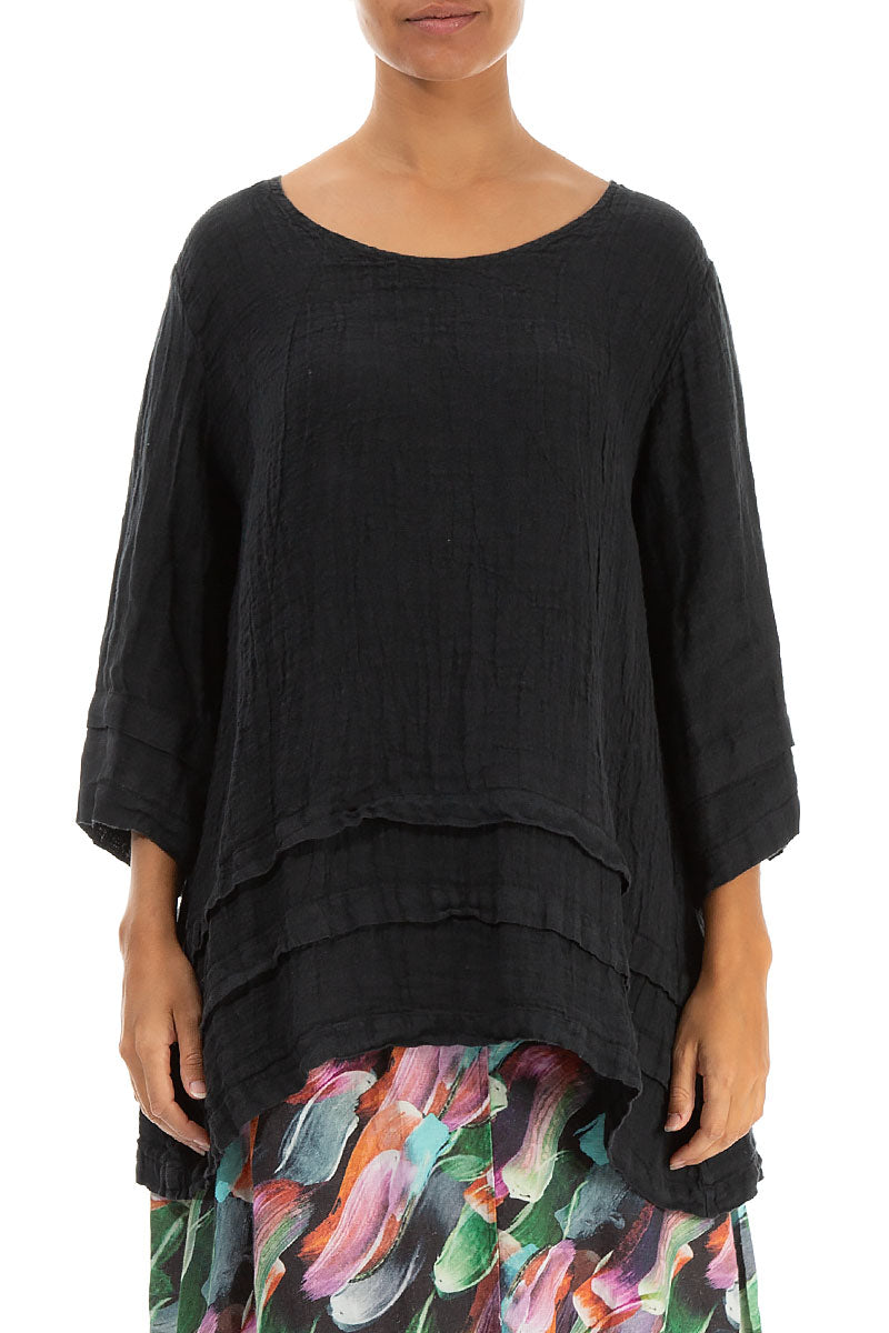Decorated Hem Graphite Linen Tunic 1