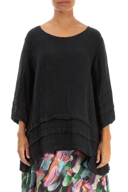 Decorated Hem Graphite Linen Tunic 1